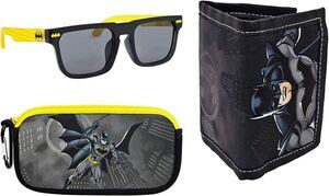 Batman Boys Wallet Sunglasses 3 Piece Kids Accessory Gift Set *Case Included*
